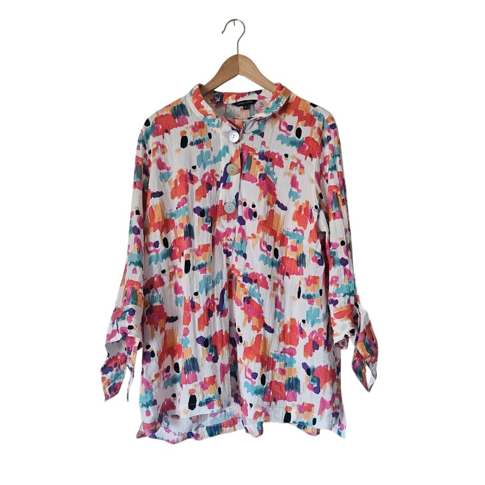 John Mark Colorful Abstract Print Tunic Blouse Boho Art-to-Wear, Size 10